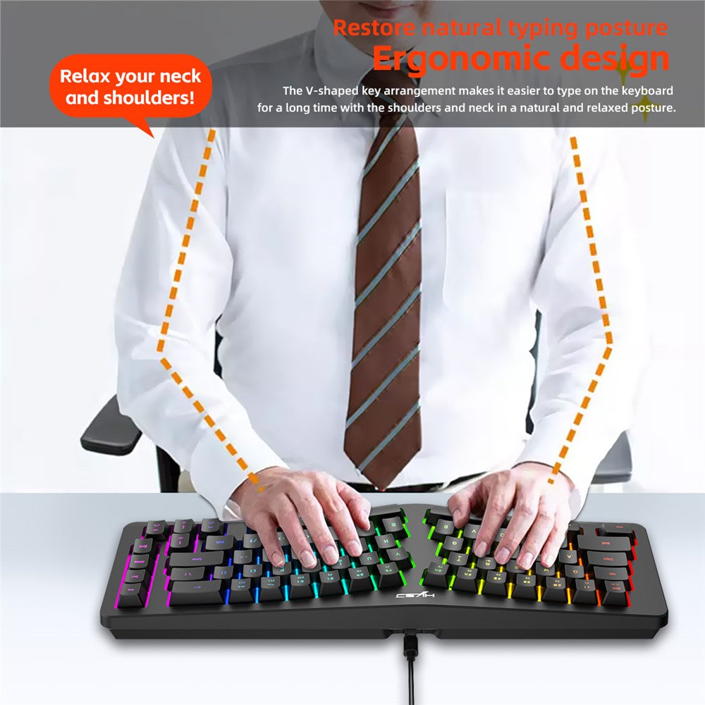 HXSJ J70 Ergonomic 69 Keys Wired Keyboard for Desktop Laptop Membrane Gaming Keyboard with RGB Backlit