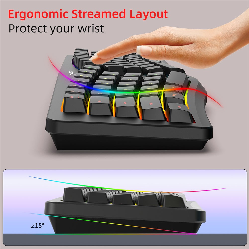 HXSJ J70 Ergonomic 69 Keys Wired Keyboard for Desktop Laptop Membrane Gaming Keyboard with RGB Backlit