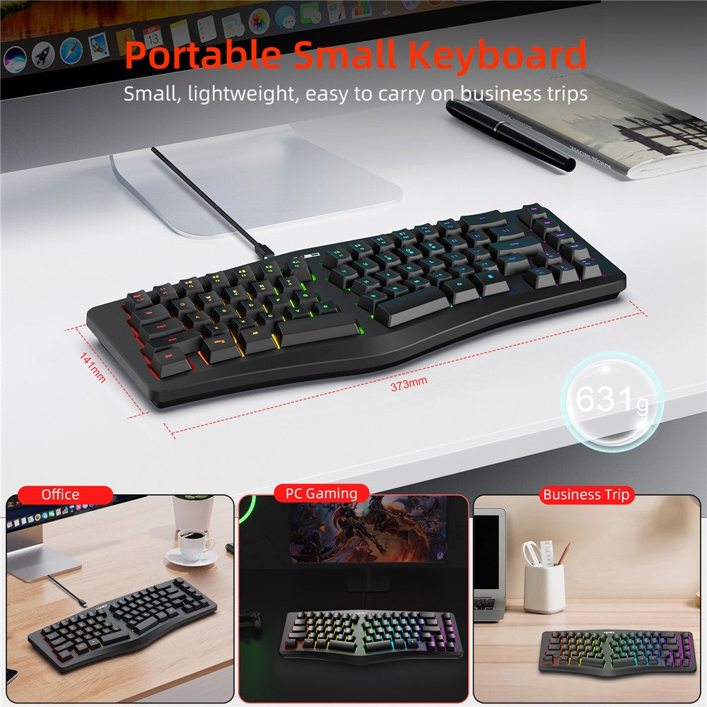 HXSJ J70 Ergonomic 69 Keys Wired Keyboard for Desktop Laptop Membrane Gaming Keyboard with RGB Backlit