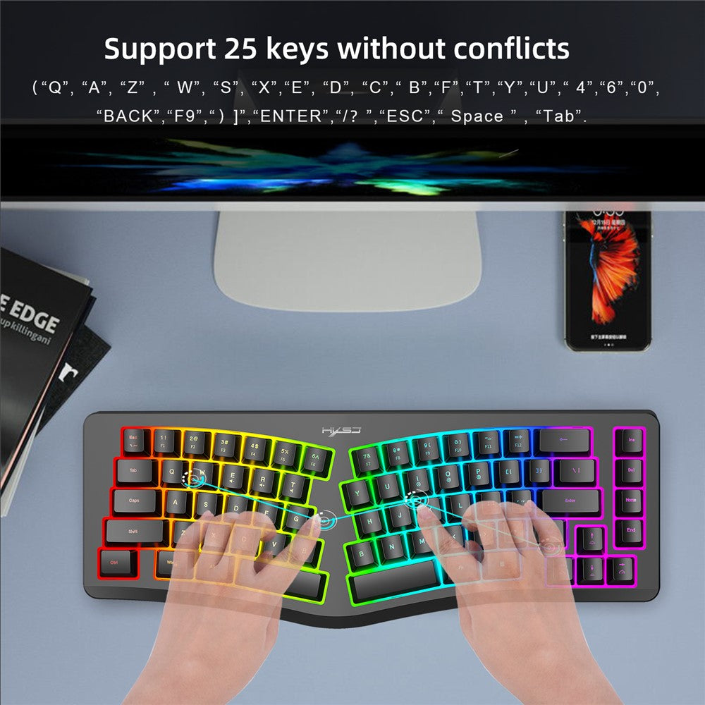 HXSJ J70 Ergonomic 69 Keys Wired Keyboard for Desktop Laptop Membrane Gaming Keyboard with RGB Backlit