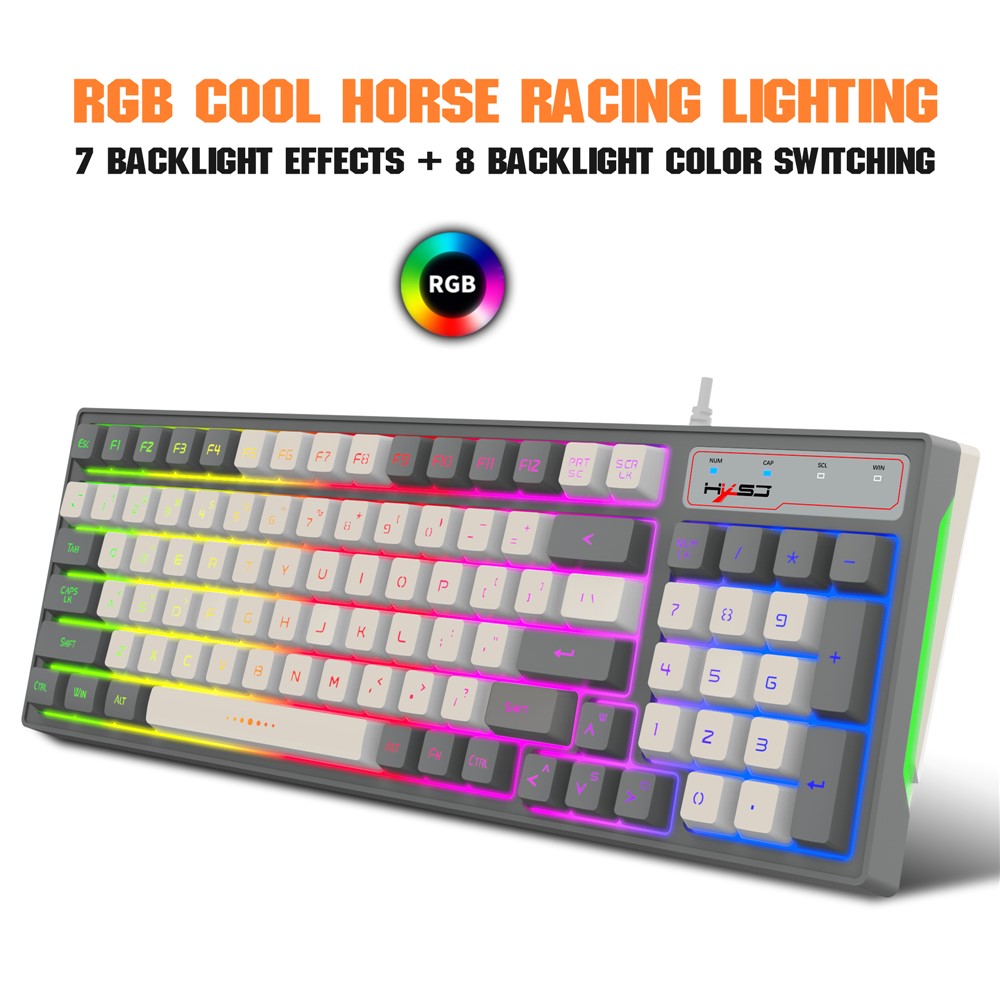 HXSJ V600B For Gaming 96 Keys Wired Keyboard RGB Backlit Mechanical Feel Membrane Keyboard