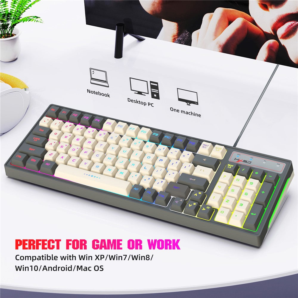 HXSJ V600B For Gaming 96 Keys Wired Keyboard RGB Backlit Mechanical Feel Membrane Keyboard