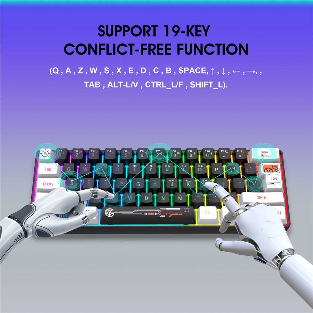 HXSJ V700 61 Keys Wired Keyboard with RGB Backlit for PC / Laptop Multimedia Control Gaming Keyboard