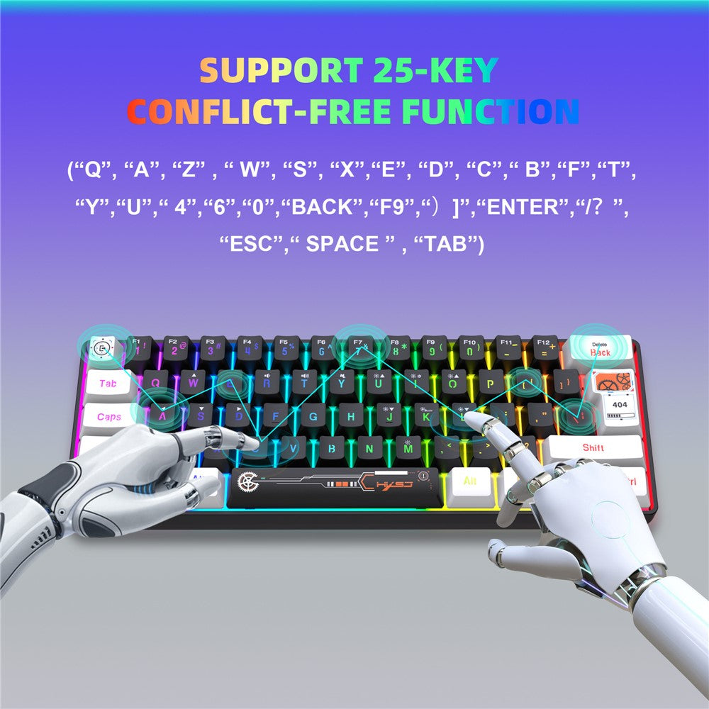 HXSJ V700 61 Keys Wired Keyboard with RGB Backlit for PC / Laptop Multimedia Control Gaming Keyboard