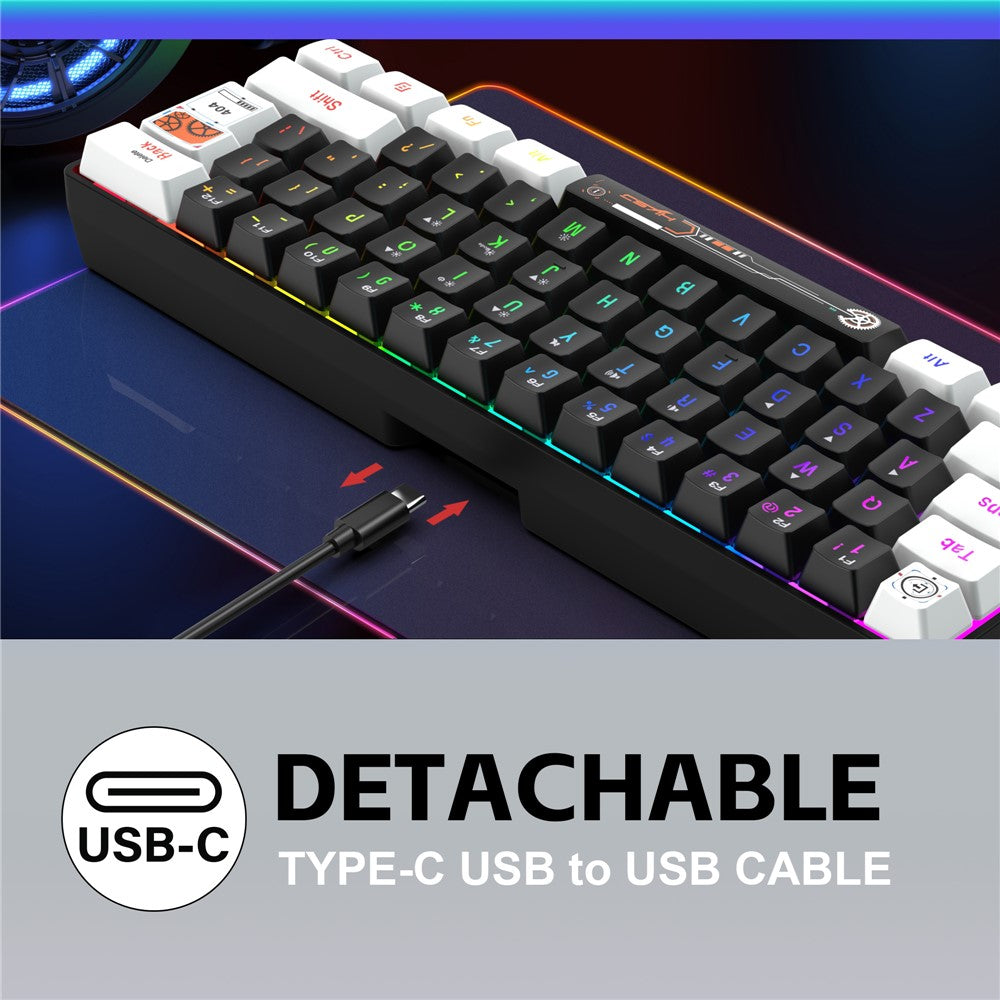 HXSJ V700 61 Keys Wired Keyboard with RGB Backlit for PC / Laptop Multimedia Control Gaming Keyboard