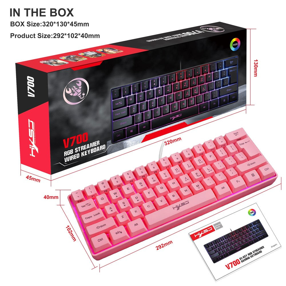 HXSJ V700 61 Keys USB Wired Gaming Keyboard with Colorful Backlight for Computer Desktop Laptop PC