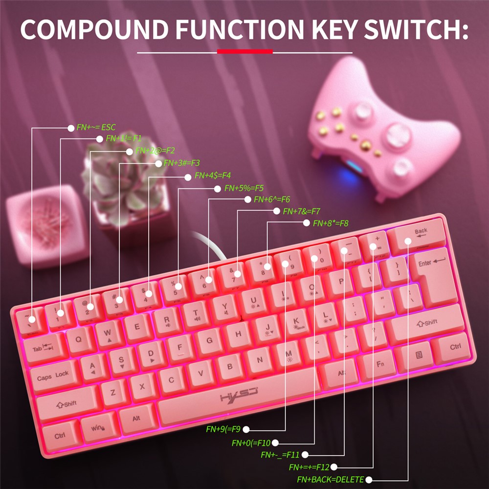 HXSJ V700 61 Keys USB Wired Gaming Keyboard with Colorful Backlight for Computer Desktop Laptop PC