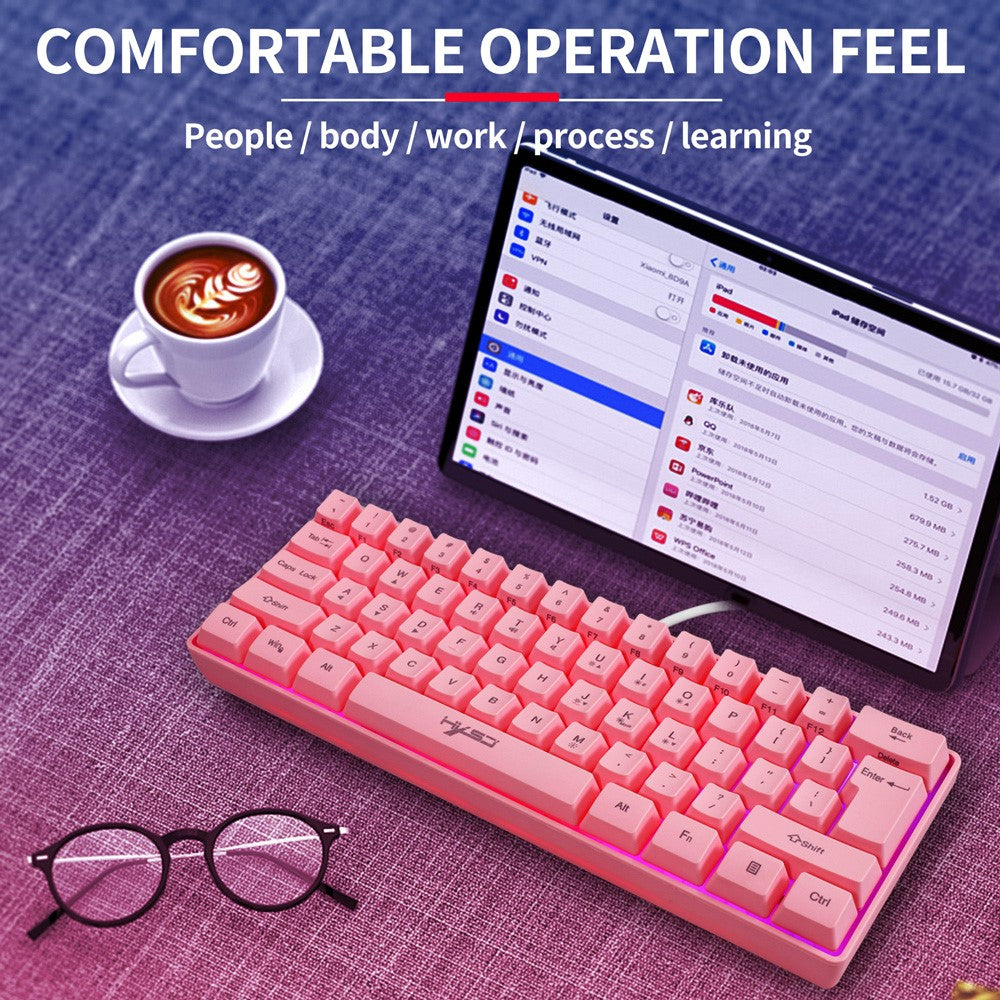 HXSJ V700 61 Keys USB Wired Gaming Keyboard with Colorful Backlight for Computer Desktop Laptop PC