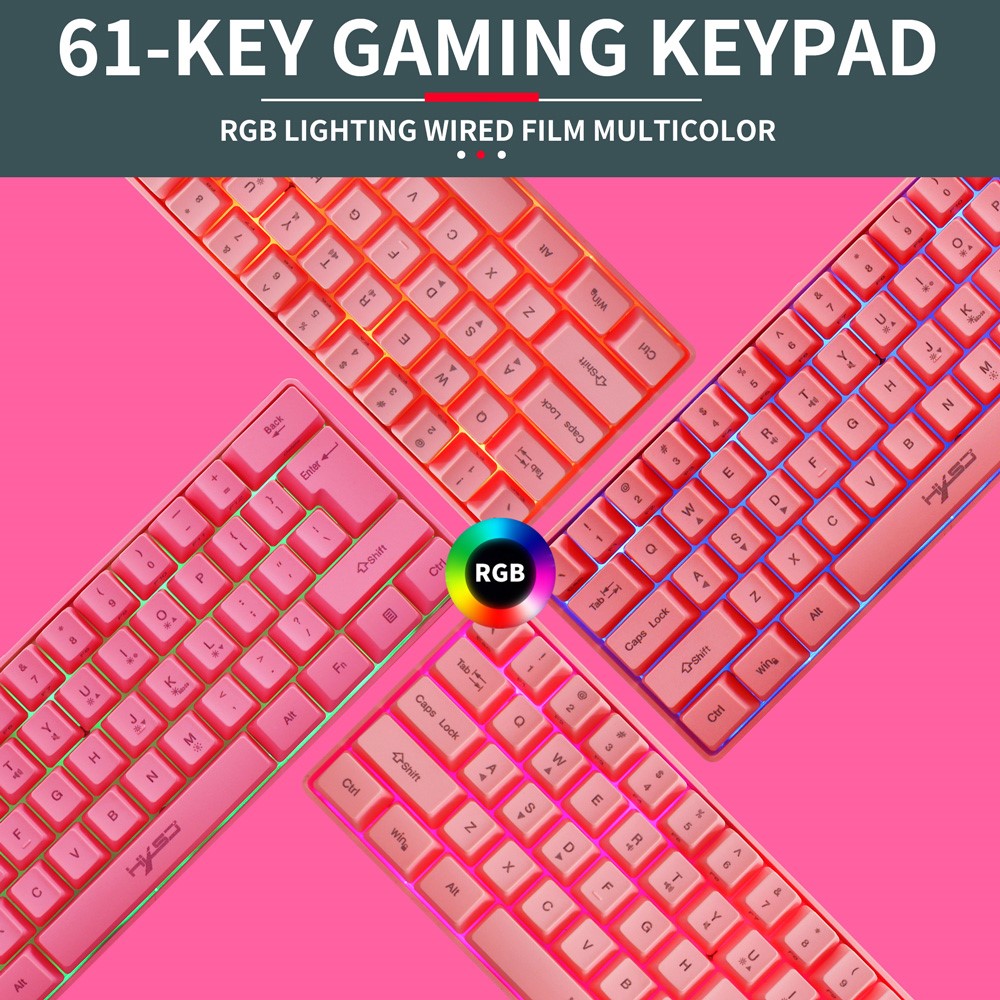 HXSJ V700 61 Keys USB Wired Gaming Keyboard with Colorful Backlight for Computer Desktop Laptop PC