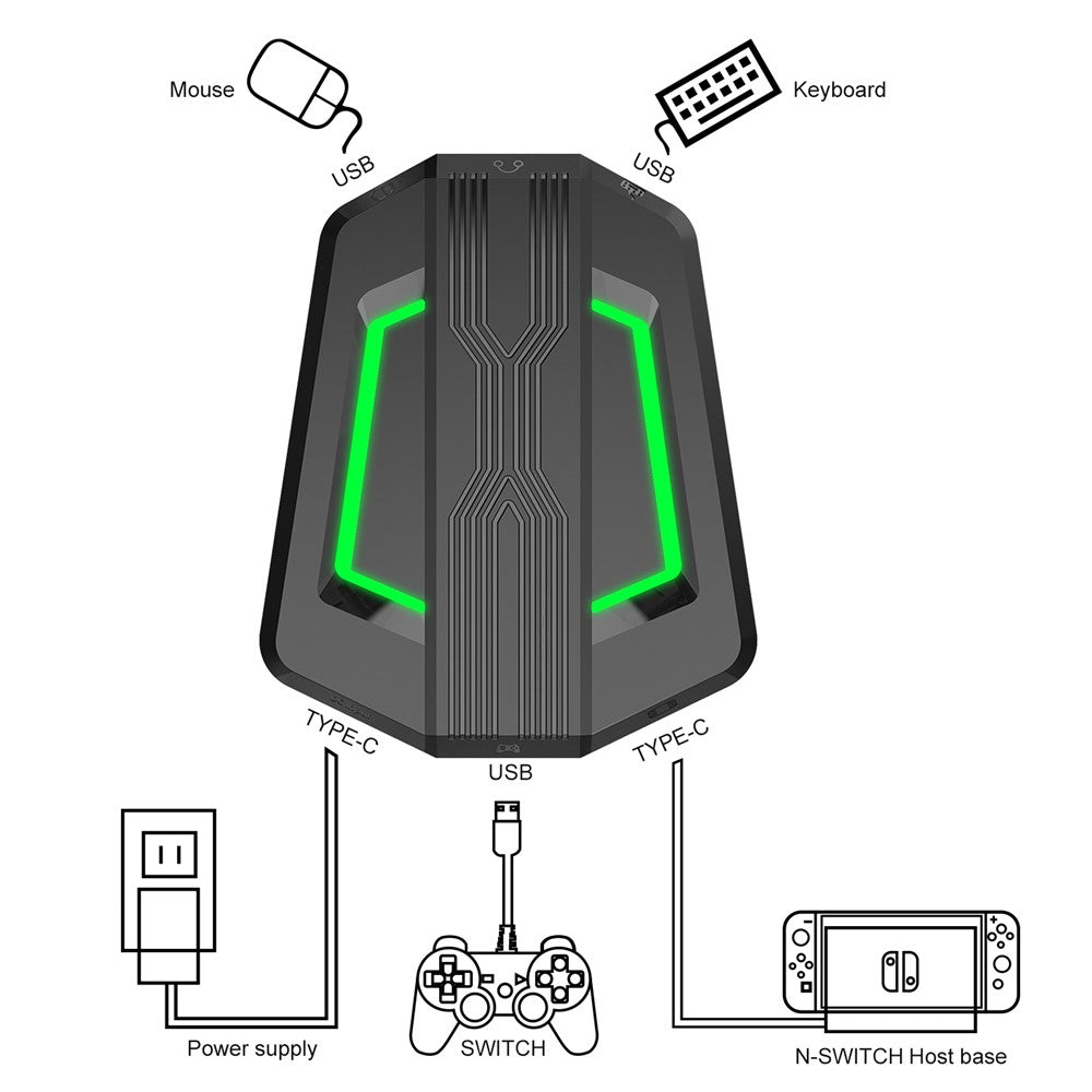 HXSJ V100 One Hand Gaming Keyboard + H300 7-Color Lightning Game Mouse + P6 Keyboard Mouse Converter Set