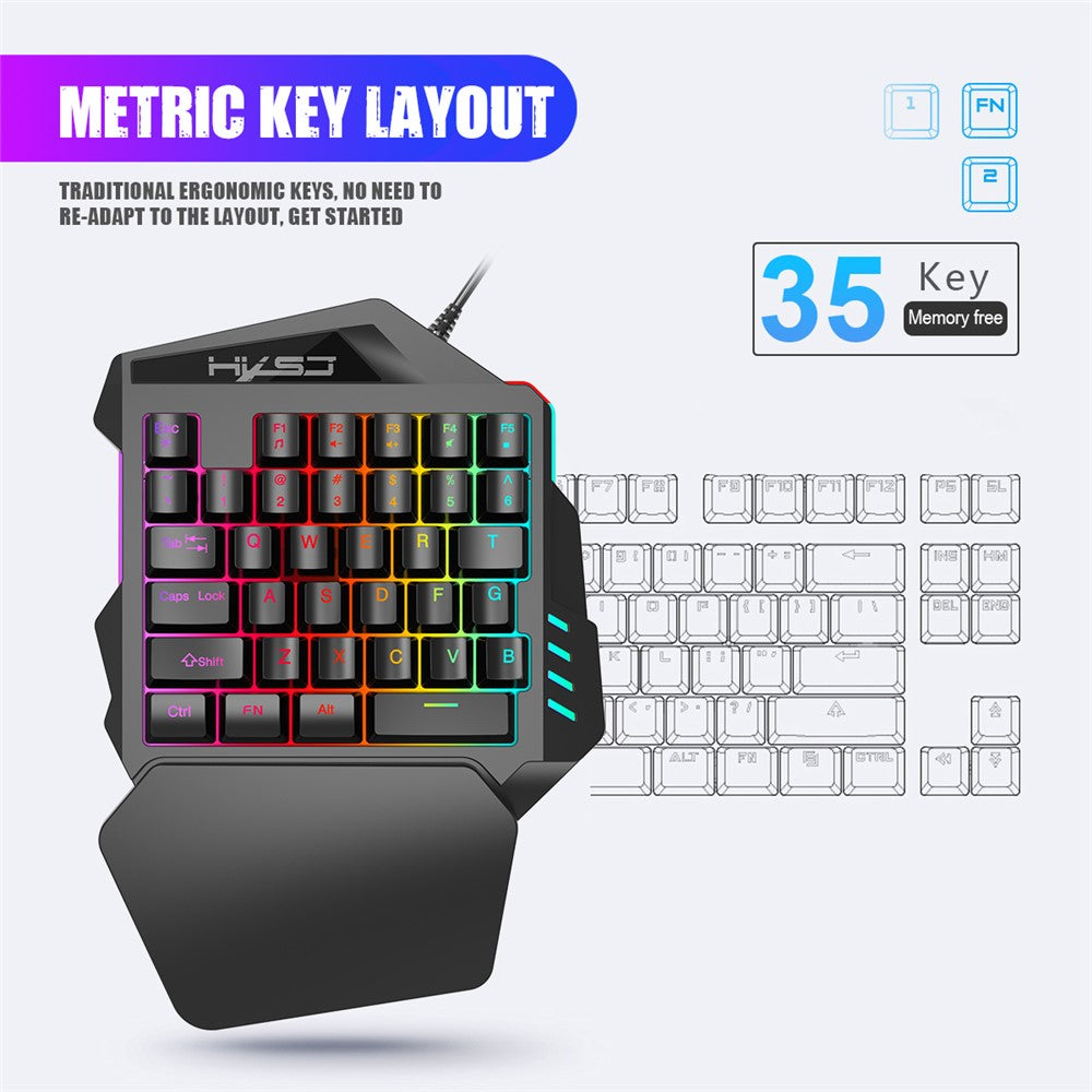 HXSJ V100 One Hand Gaming Keyboard + H300 7-Color Lightning Game Mouse + P6 Keyboard Mouse Converter Set