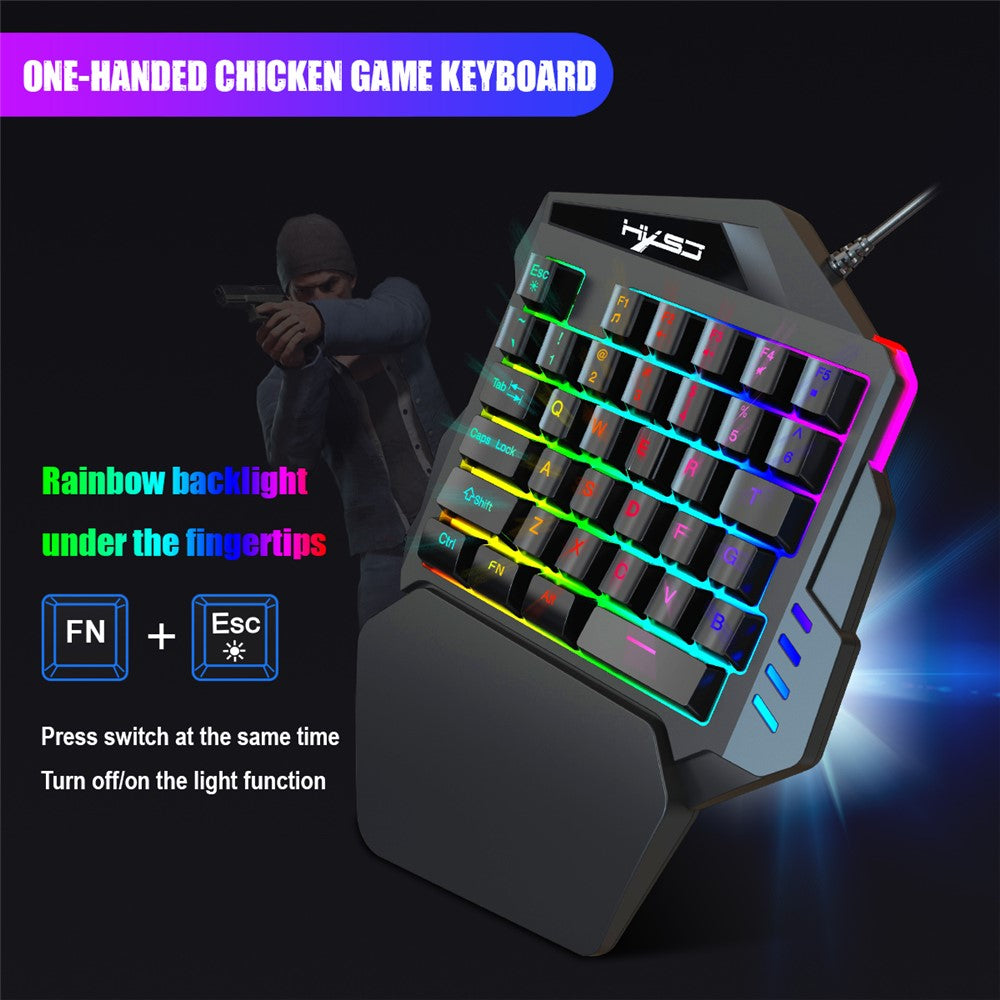 HXSJ V100 One Hand Gaming Keyboard + H300 7-Color Lightning Game Mouse + P6 Keyboard Mouse Converter Set