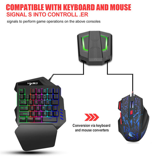 HXSJ V100 One Hand Gaming Keyboard + H300 7-Color Lightning Game Mouse + P6 Keyboard Mouse Converter Set