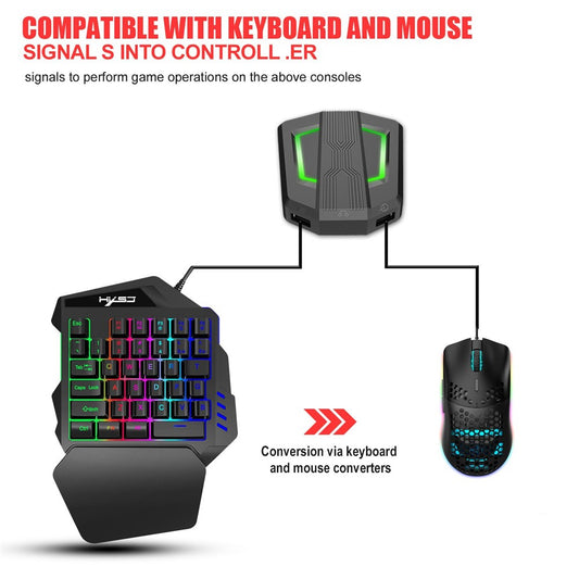HXSJ P6 Keyboard Mouse Converter + J900 Honeycomb Programmable Gaming Mouse + V100 One Hand Gaming Keyboard