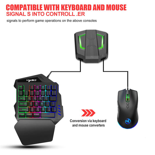 HXSJ P6 Keyboard Mouse Converter + V100 One Handed Gaming Keyboard + A883 USB Wired Gaming Mouse