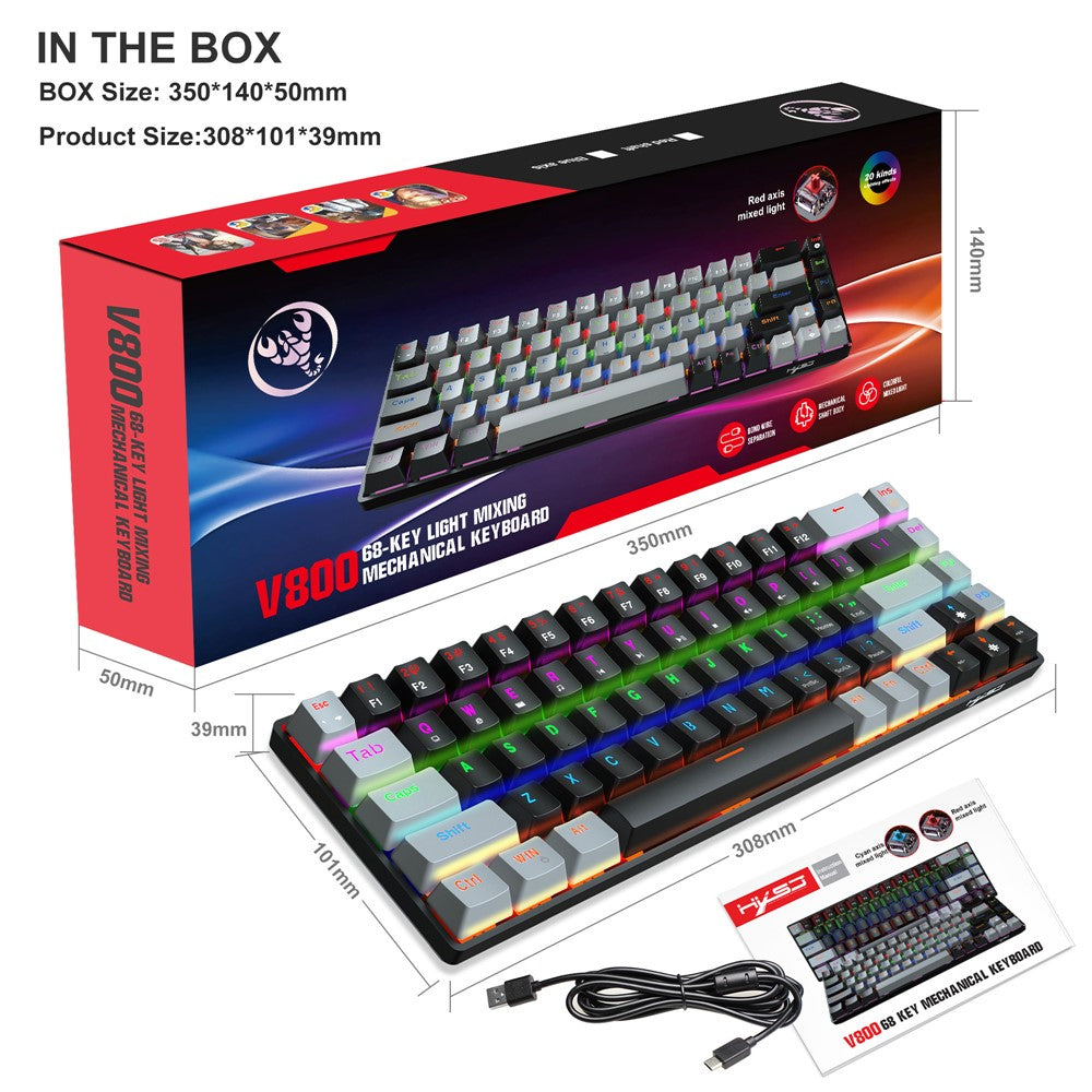 HXSJ V800 68 Keys Mechanical Keyboard with Backlit for Gaming Office