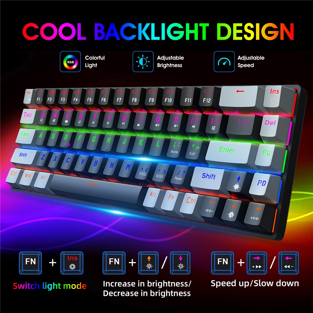 HXSJ V800 68 Keys Mechanical Keyboard with Backlit for Gaming Office
