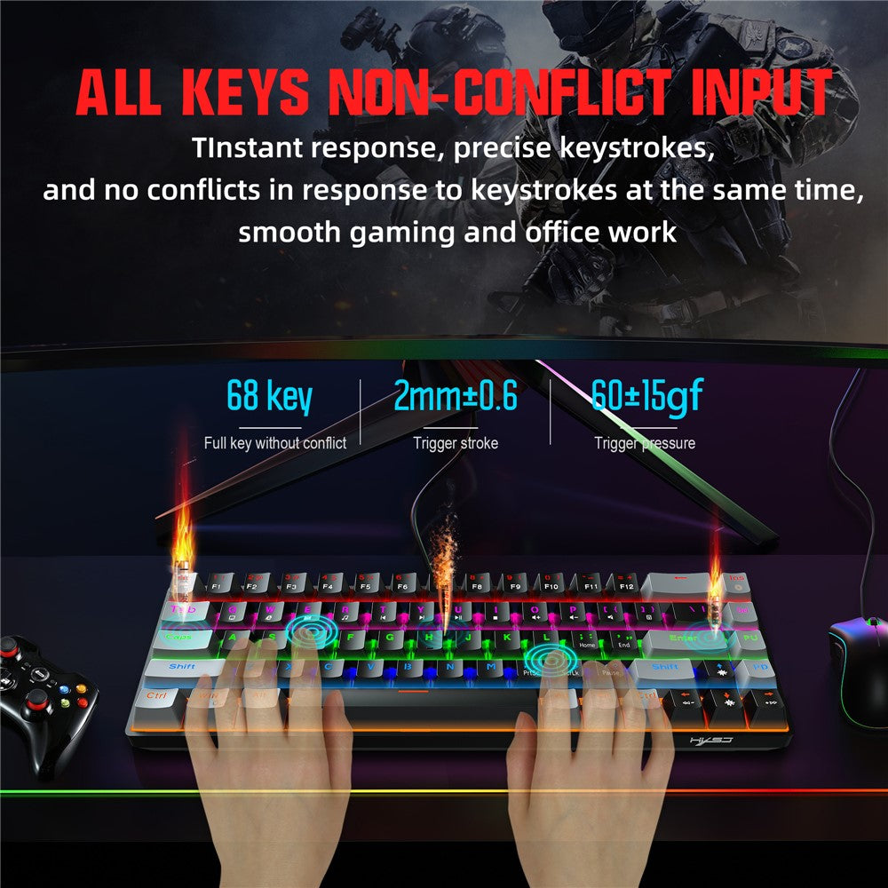 HXSJ V800 68 Keys Mechanical Keyboard with Backlit for Gaming Office