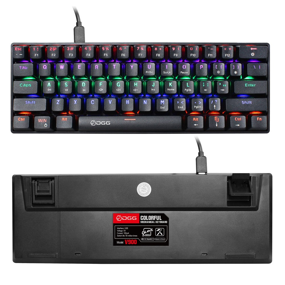 HXSJ V900 Wired 61 Keys Colorful Backlit Computer Laptop Home Office Gaming Blue Switch Mechanical Keyboard