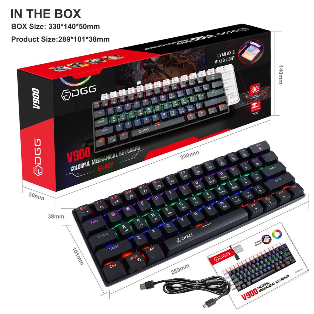 HXSJ V900 Wired 61 Keys Colorful Backlit Computer Laptop Home Office Gaming Blue Switch Mechanical Keyboard