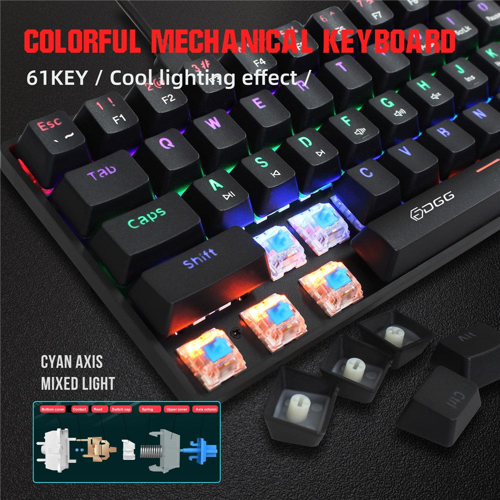 HXSJ V900 Wired 61 Keys Colorful Backlit Computer Laptop Home Office Gaming Blue Switch Mechanical Keyboard