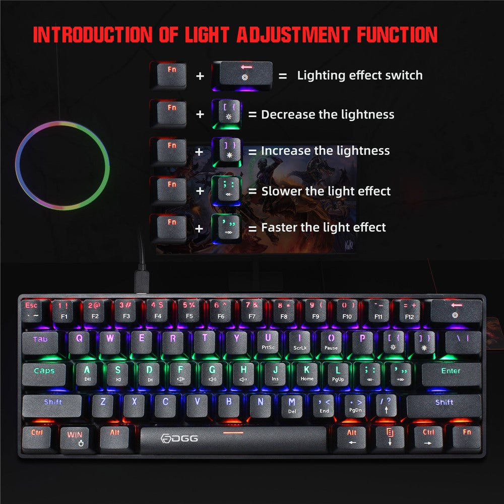 HXSJ V900 Wired 61 Keys Colorful Backlit Computer Laptop Home Office Gaming Blue Switch Mechanical Keyboard