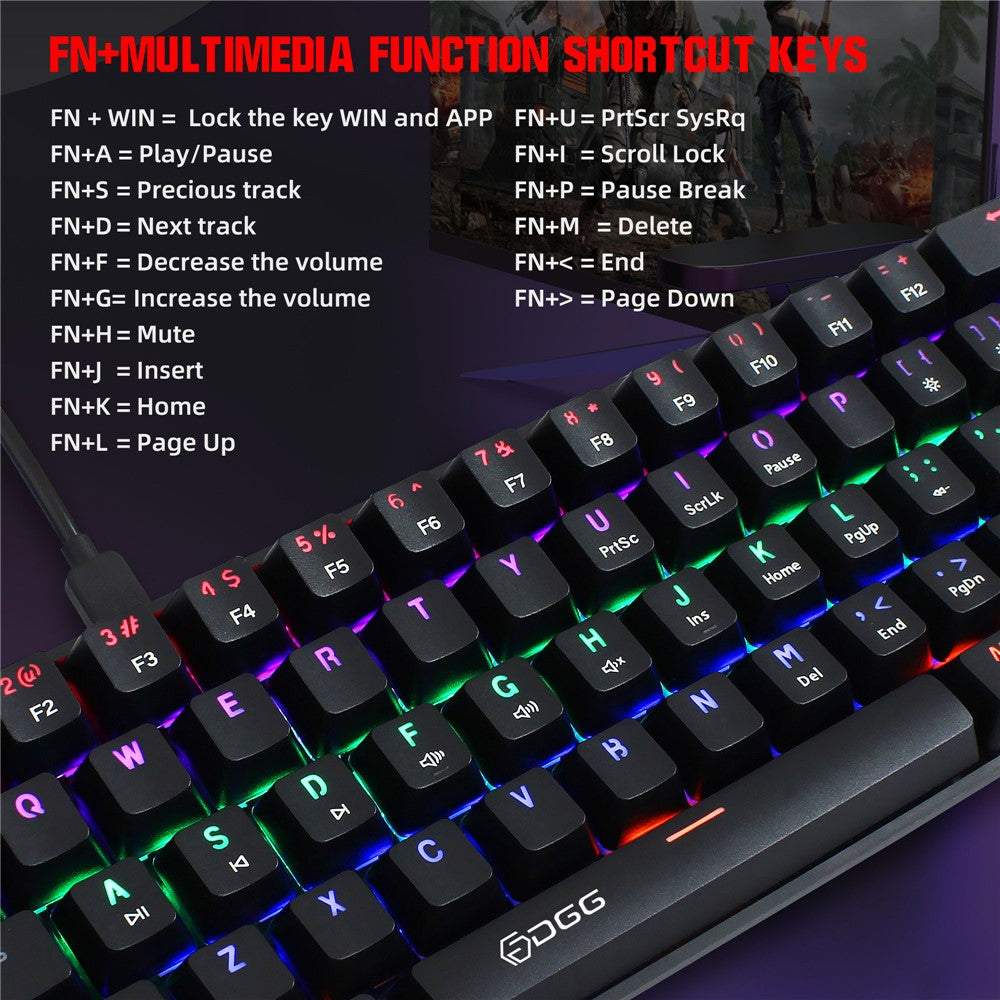HXSJ V900 Wired 61 Keys Colorful Backlit Computer Laptop Home Office Gaming Blue Switch Mechanical Keyboard