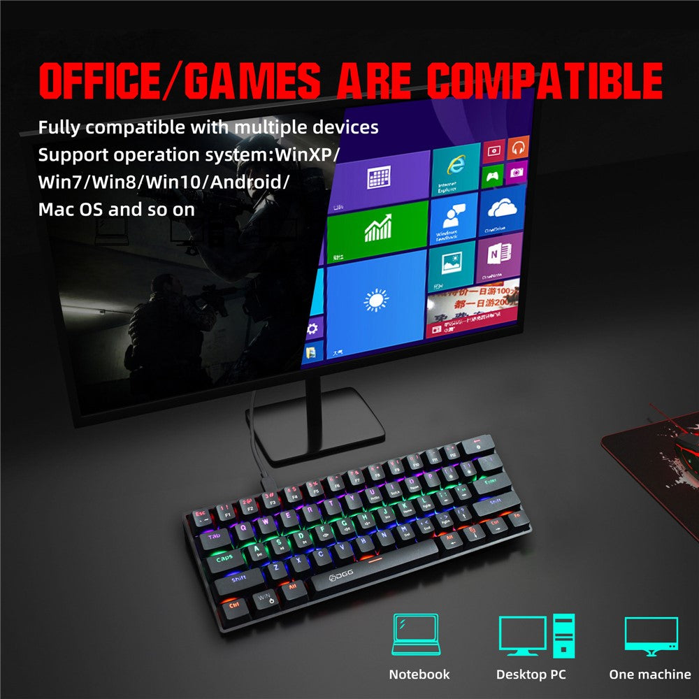 HXSJ V900 Wired 61 Keys Colorful Backlit Computer Laptop Home Office Gaming Blue Switch Mechanical Keyboard