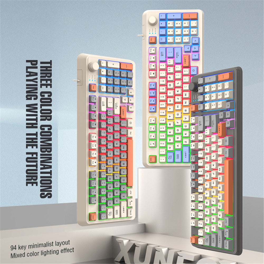 XUNFOX K82 94 Keys Gaming Wired Keyboard Mixed Color Backlit USB Keyboard with Kickstand
