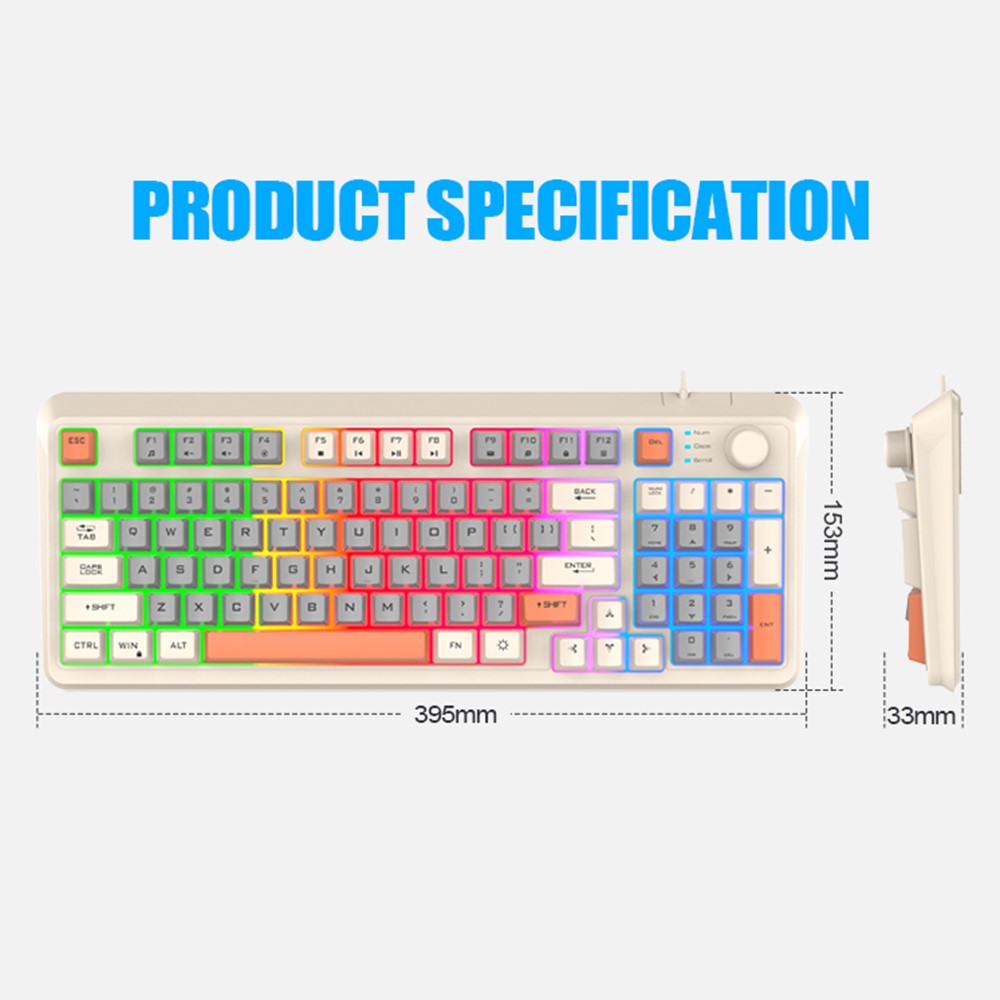XUNFOX K82 94 Keys Gaming Wired Keyboard Mixed Color Backlit USB Keyboard with Kickstand