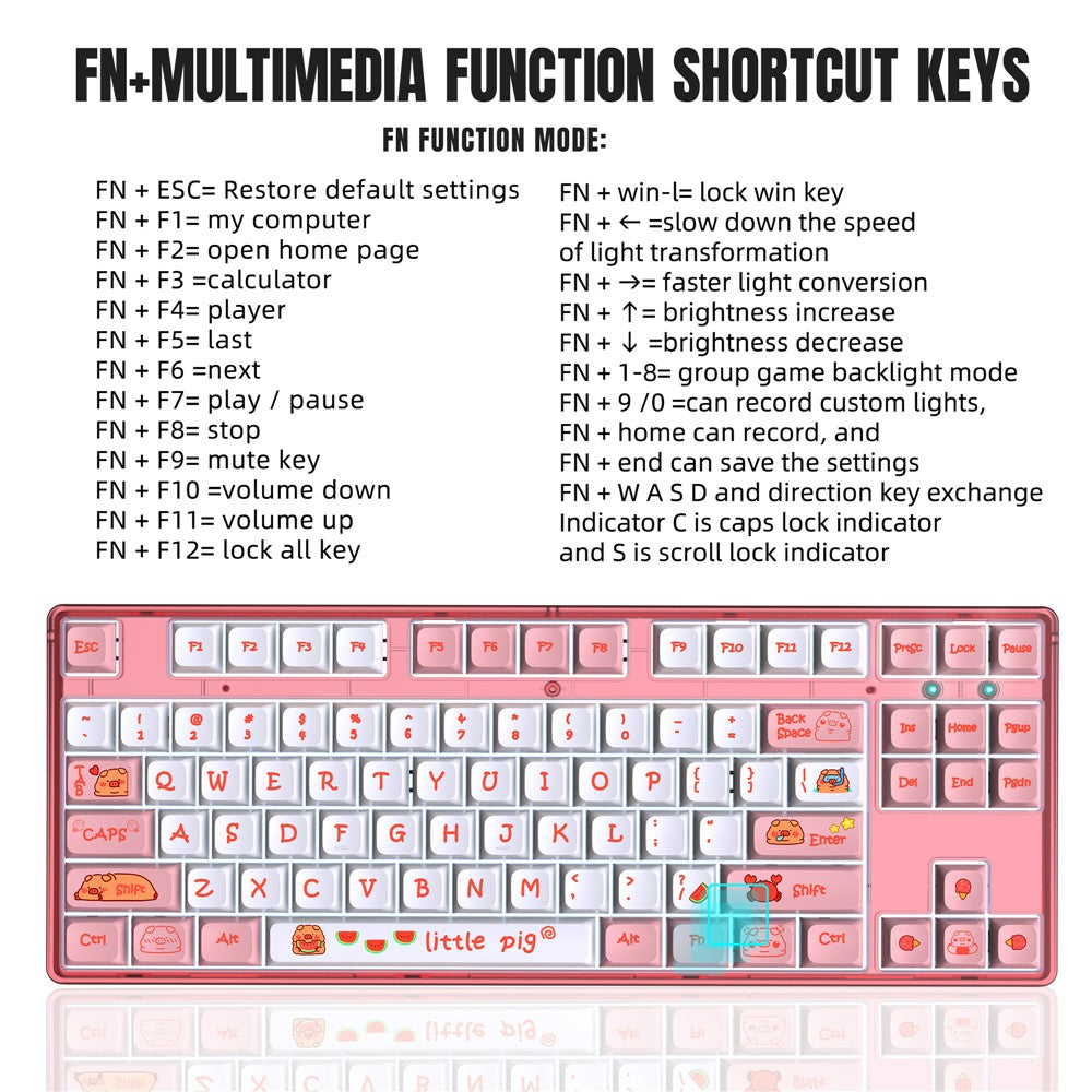 HXSJ L600 Cartoon Pattern 87-Key Mechanical Keyboard Ergonomic Wired Gaming Keyboard