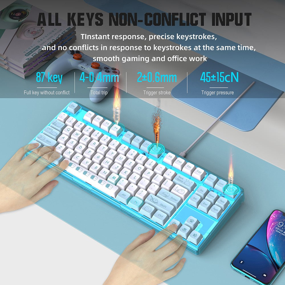 HXSJ L600 Cartoon Pattern 87-Key Mechanical Keyboard Ergonomic Wired Gaming Keyboard