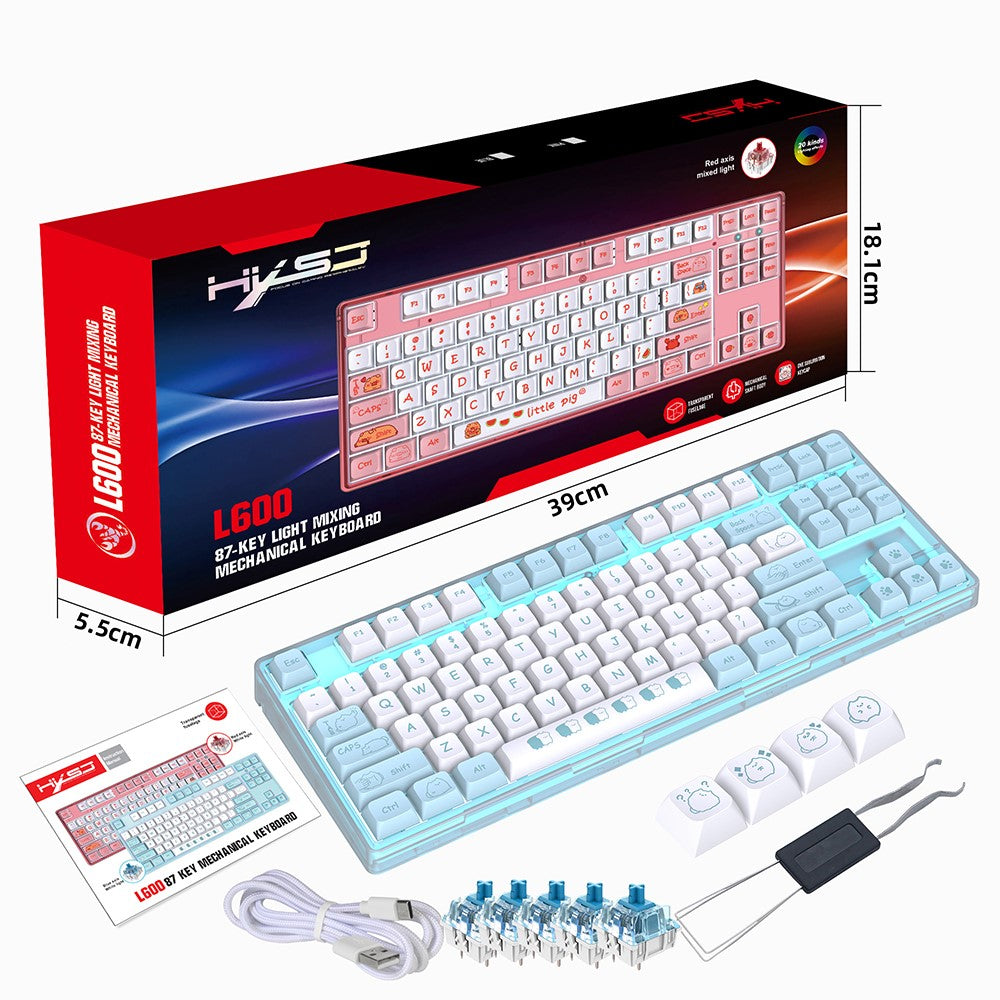HXSJ L600 Cartoon Pattern 87-Key Mechanical Keyboard Ergonomic Wired Gaming Keyboard