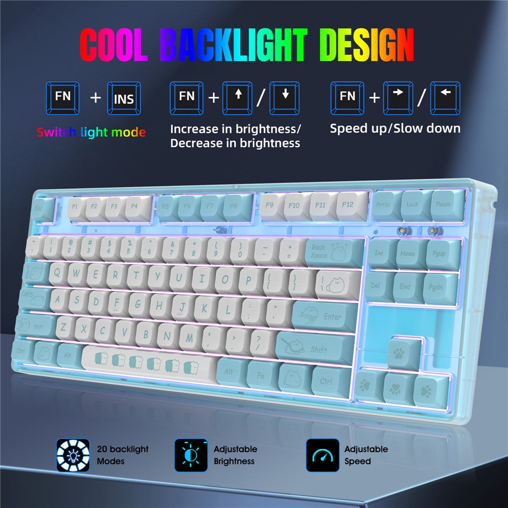 HXSJ L600 Cartoon Pattern 87-Key Mechanical Keyboard Ergonomic Wired Gaming Keyboard