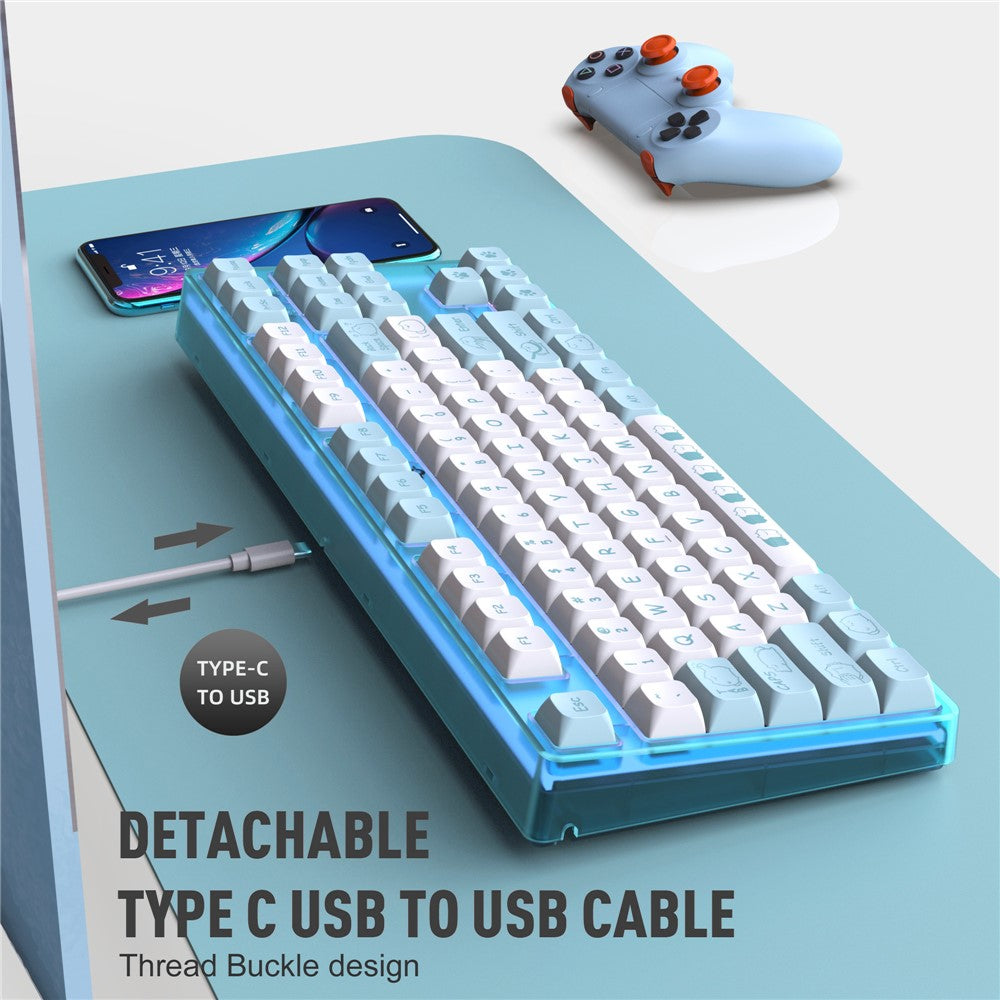 HXSJ L600 Cartoon Pattern 87-Key Mechanical Keyboard Ergonomic Wired Gaming Keyboard