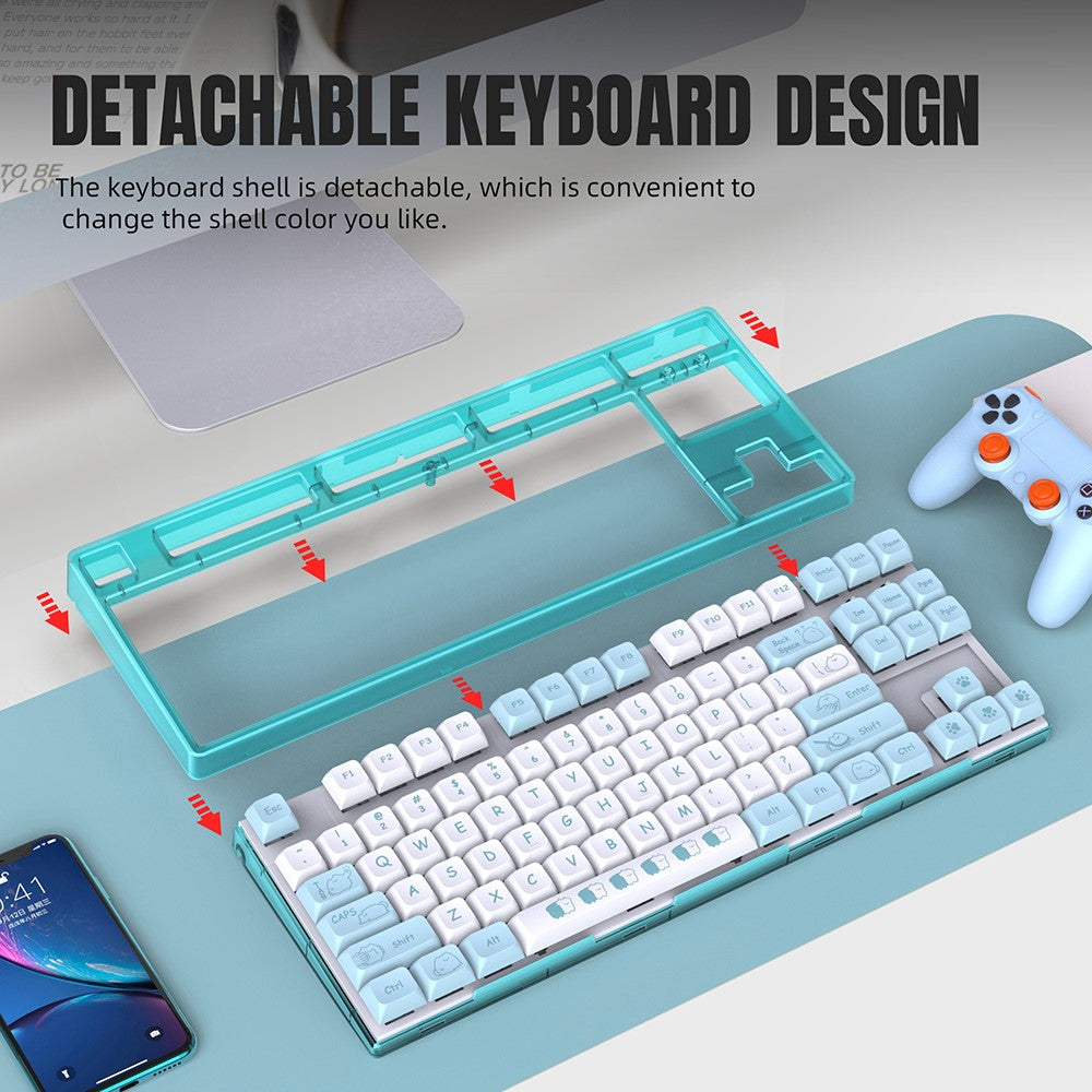 HXSJ L600 Cartoon Pattern 87-Key Mechanical Keyboard Ergonomic Wired Gaming Keyboard