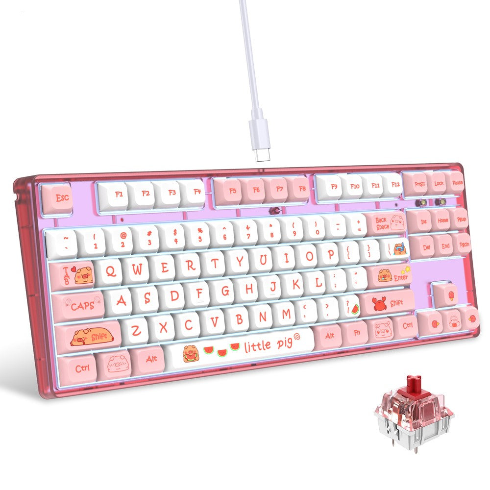 HXSJ L600 Cartoon Pattern 87-Key Mechanical Keyboard Ergonomic Wired Gaming Keyboard