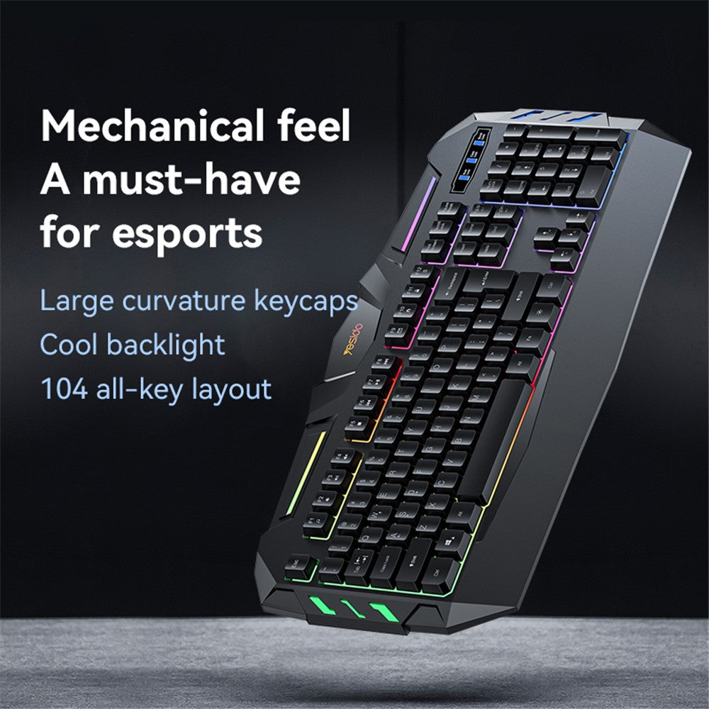 YESIDO KB21 1.5m USB Wired Keyboard 104-key Gaming Keyboard with Breathing Light