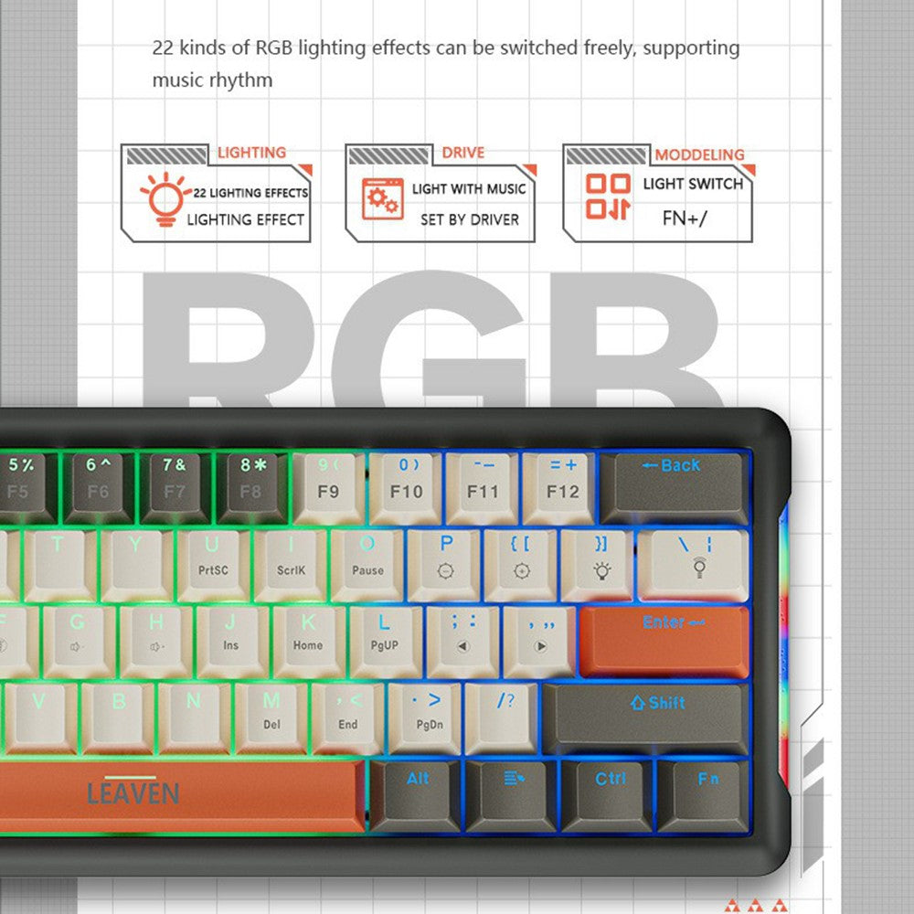 LEAVEN K610 1.6m Wired 61-key Water-Cooled E-Sports Gaming Mechanical Keyboard, Classic Version