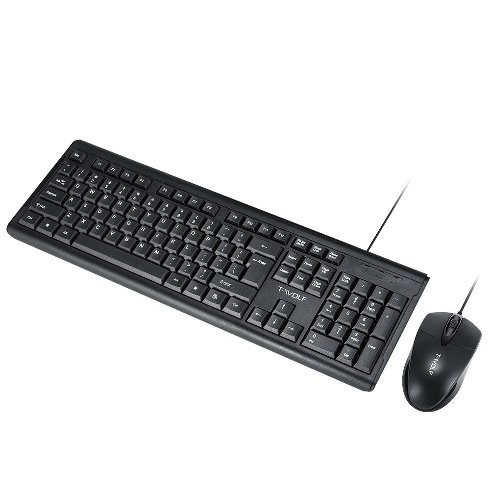 T-WOLF TF500 USB Wired Keyboard Mouse Set 104 Keys Keyboard for Computer PC Laptop