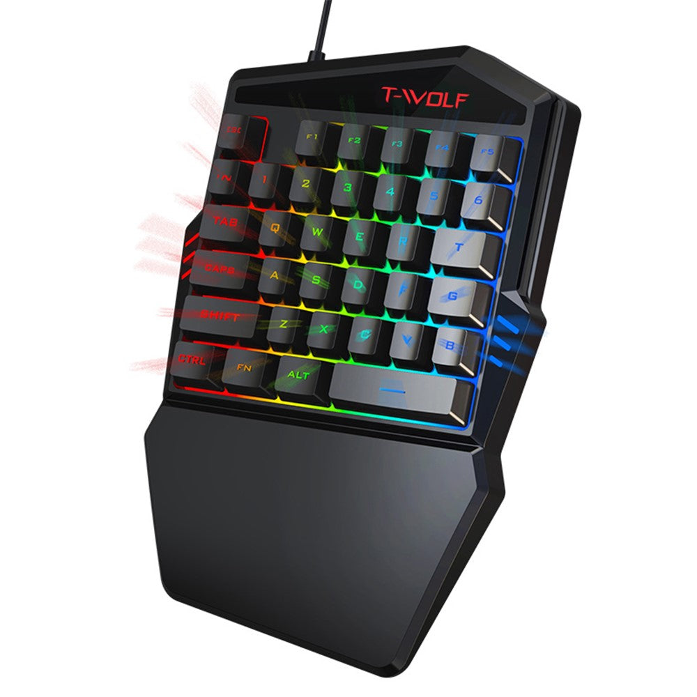 T-WOLF T19 One-Handed 35 Keys Gaming Keyboard with Ergonomic Wrist Rest Support