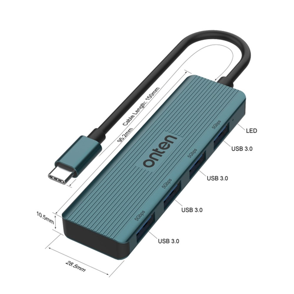 ONTEN UC621 15cm Cable Type-C to 4xUSB3.2 Gen1 Ports USB Hub Splitter Laptop Phone Adapter