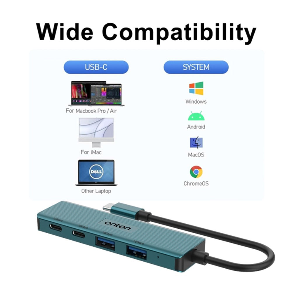 ONTEN UC622 15cm Cable Type-C to 2USB+2Type-C Ports 10Gbps USB Hub Splitter Laptop Phone Adapter