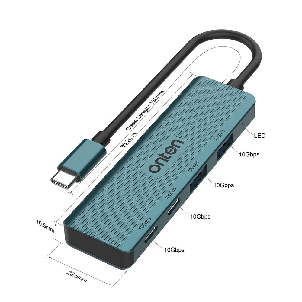ONTEN UC622 15cm Cable Type-C to 2USB+2Type-C Ports 10Gbps USB Hub Splitter Laptop Phone Adapter