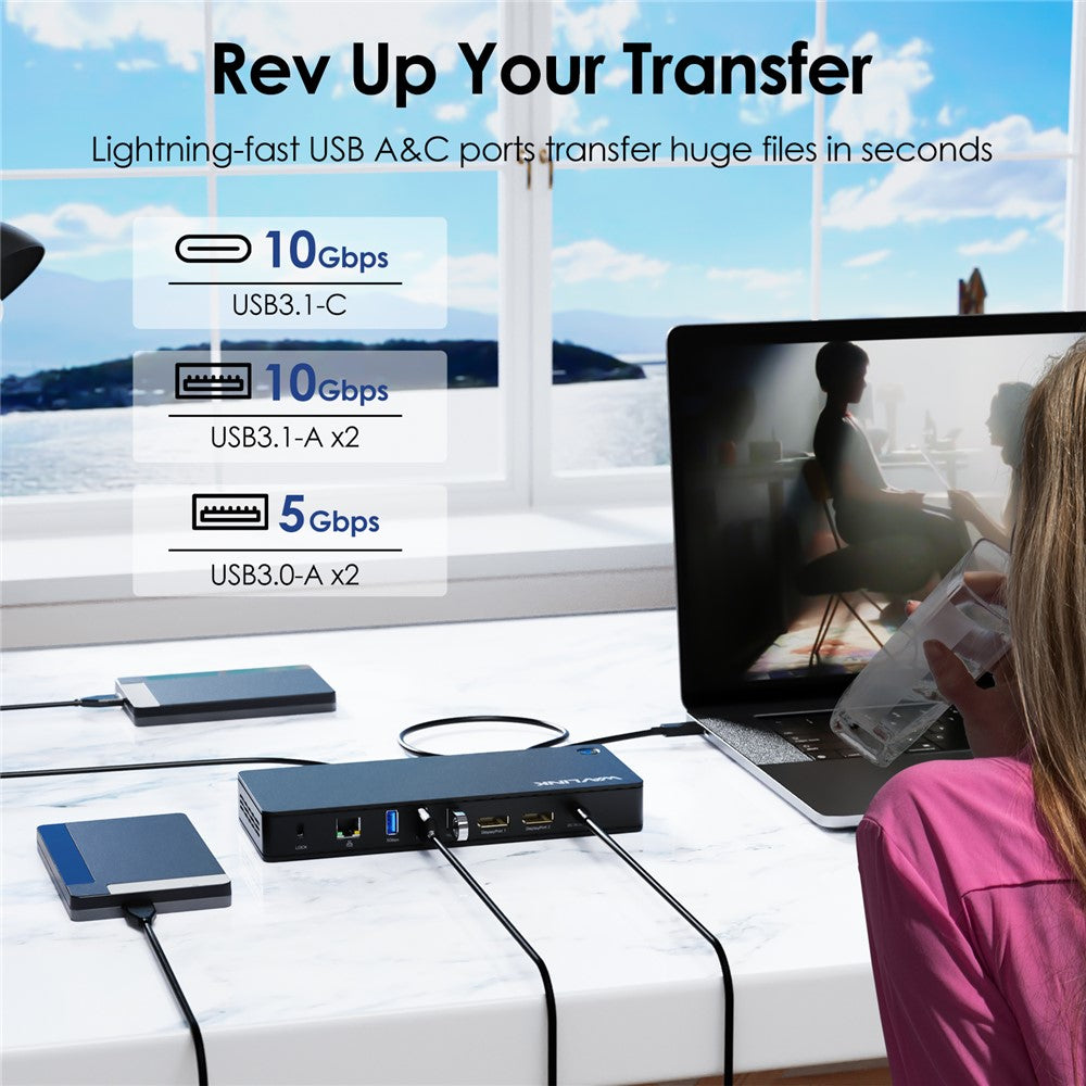 WAVLINK UTD22 USB4 Docking Station Dual Monitor USB-C Hub Support 96W Laptop Charging
