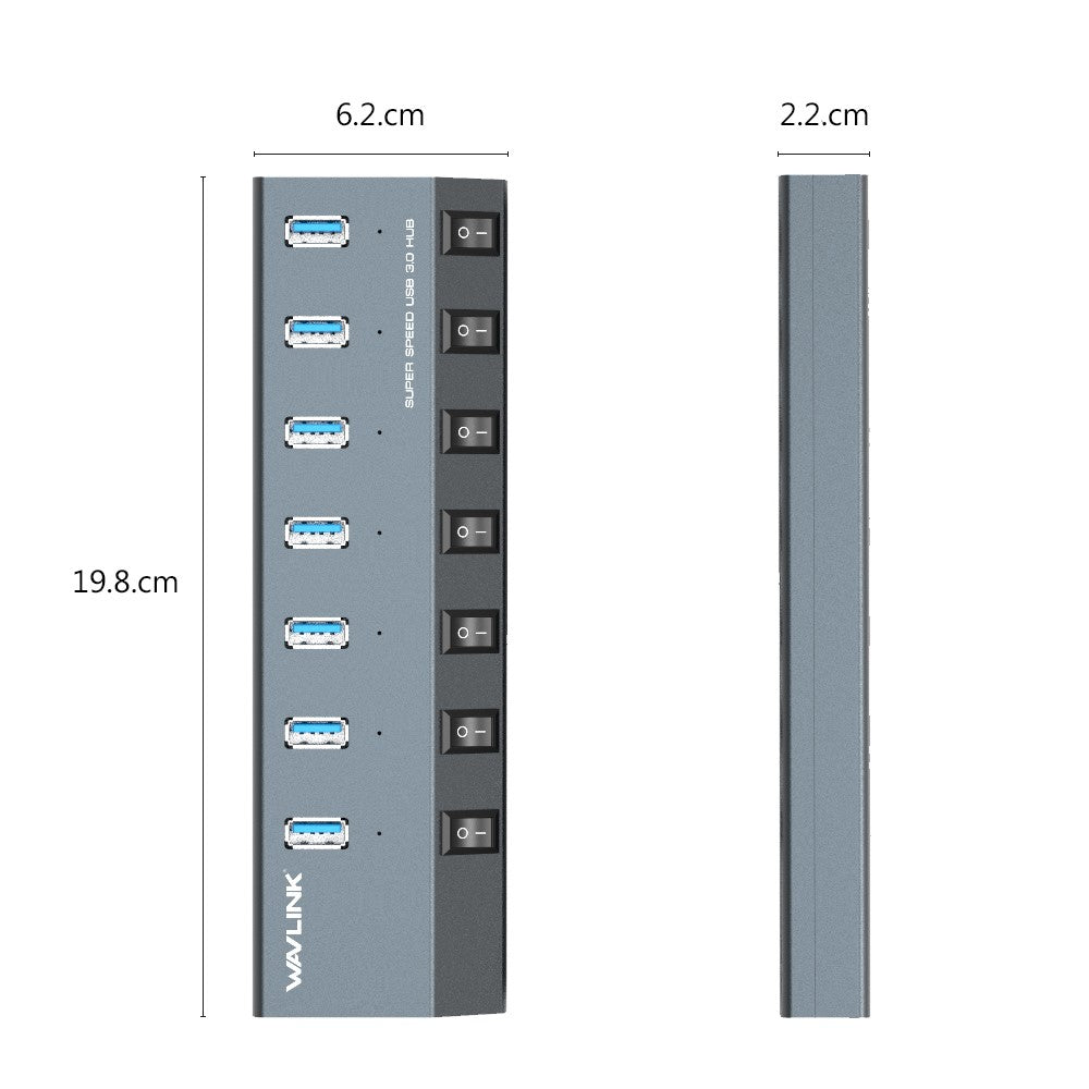 WAVLINK UH3076 5Gbps High Speed 7-port USB 3.0 Hub with Independent Switch and LED Indicator