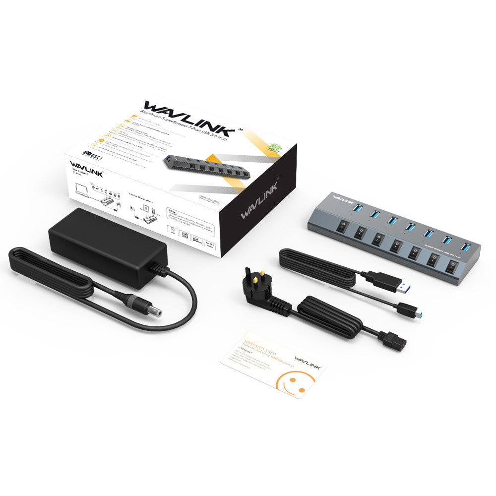 WAVLINK UH3076 5Gbps High Speed 7-port USB 3.0 Hub with Independent Switch and LED Indicator
