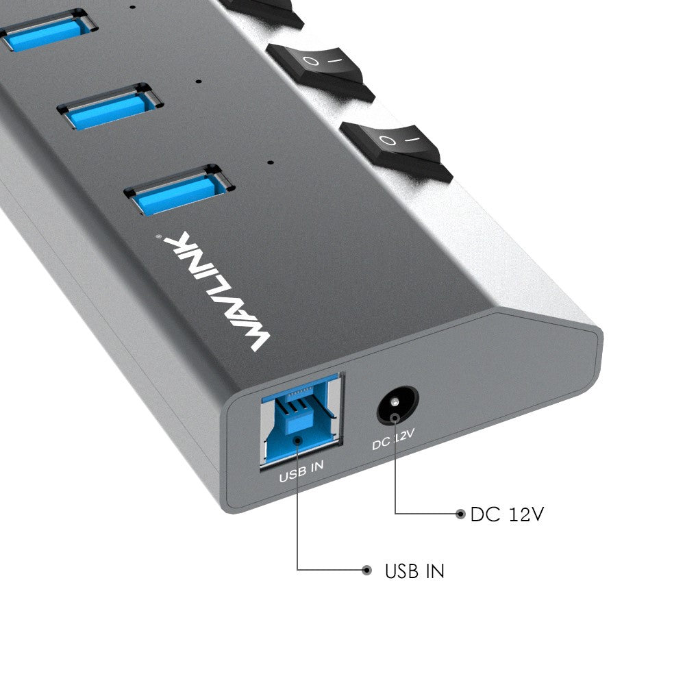 WAVLINK UH3076 5Gbps High Speed 7-port USB 3.0 Hub with Independent Switch and LED Indicator
