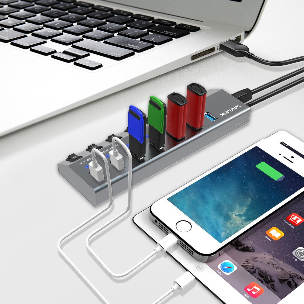 WAVLINK UH3076 5Gbps High Speed 7-port USB 3.0 Hub with Independent Switch and LED Indicator