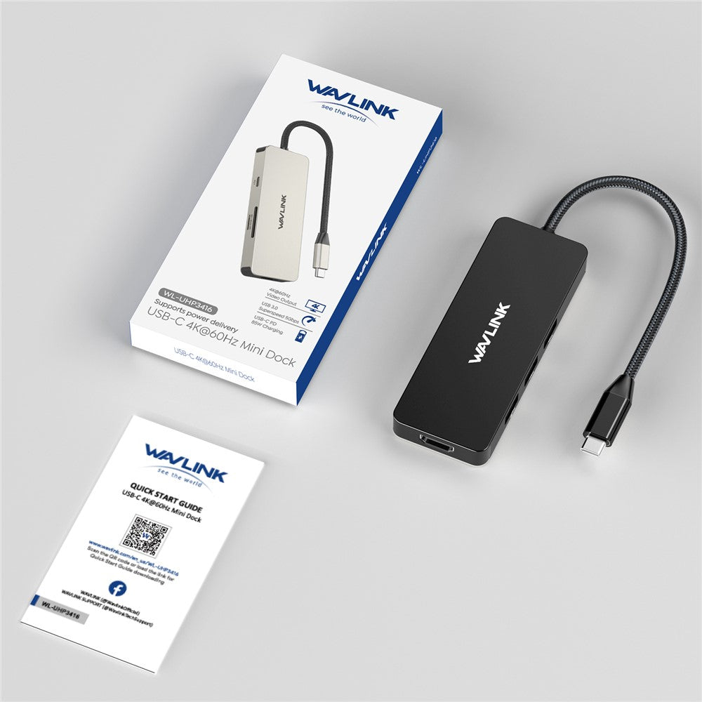 WAVLINK UHP3416 7-in-1 USB-C to 4K HD 100W PD Charging SD / TF Card Reader Docking Station